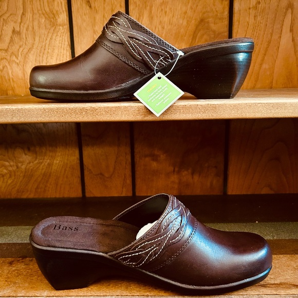 NEW IN BOX GH Bass Brown Leather Braid Cushion Step Boston Mules Clogs, size 9 M - Picture 6 of 13